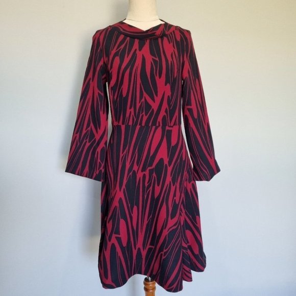 Veronika Maine Black & Red Stripe Long Sleeve A-Line Dress Size 6 - Picture 2 of 8